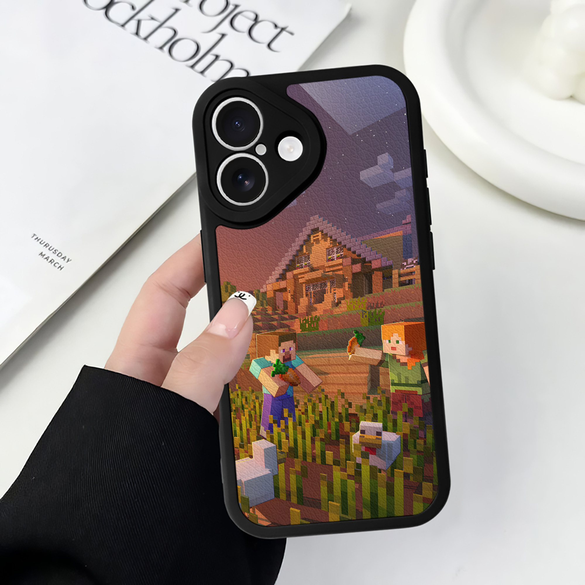 （画像用） マインクラフト ブロックの世界 Minecraft MC Block world 【iPhone 16シリーズ対応】シリコンスマホケース（レザー調） 材質：シリコン